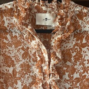 7 for All Mankind 100% Silk Floral Ruffle Blouse